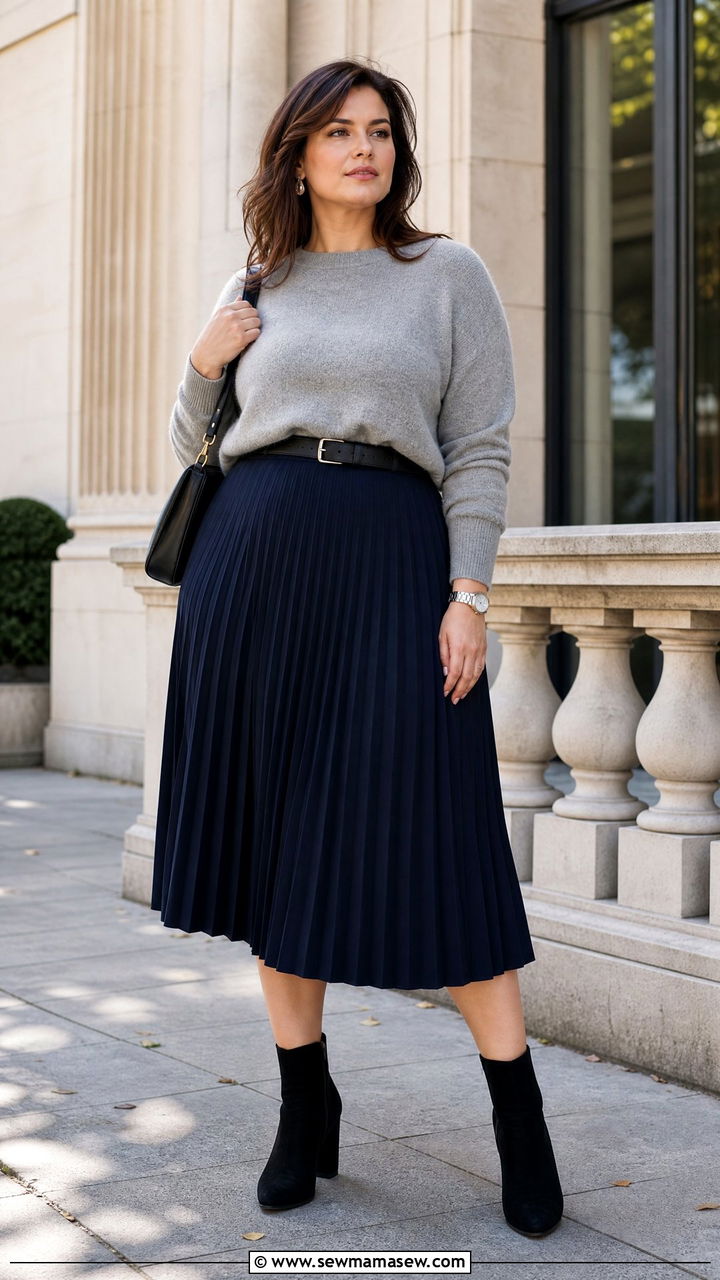 Cashmere Sweater And Pleated Midi Skirt Plus Size - 25 Quiet luxury outfit ideas plus size