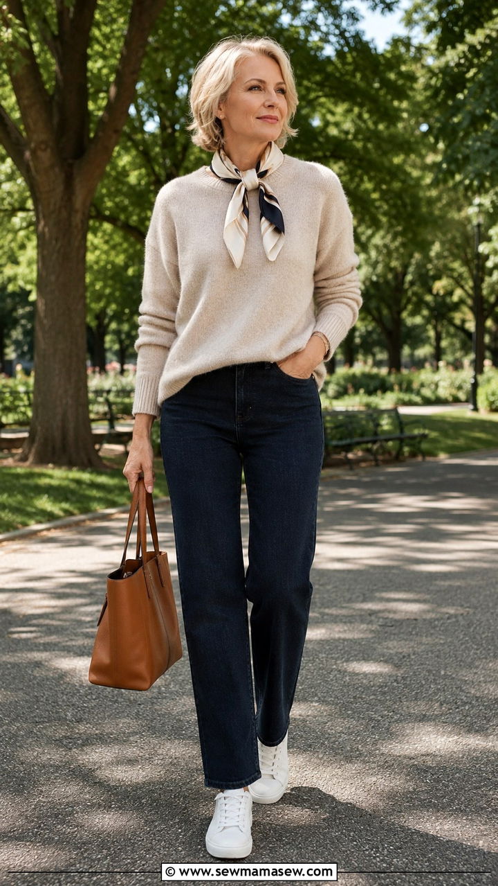 Cashmere Sweater And Straight Leg Jeans - 30 Minimalist outfit ideas for women over 50