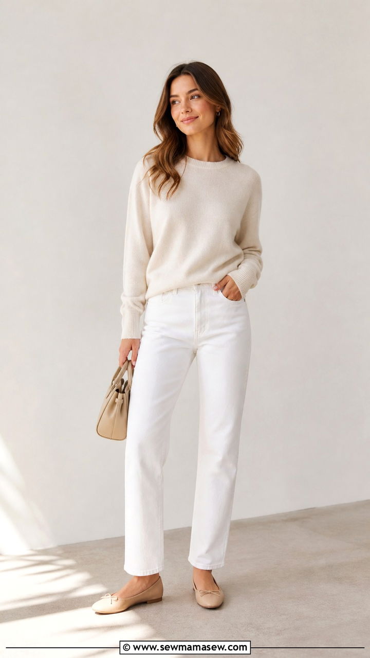 Cashmere Sweater And White Jeans Outfit - 40 Old money outfit ideas