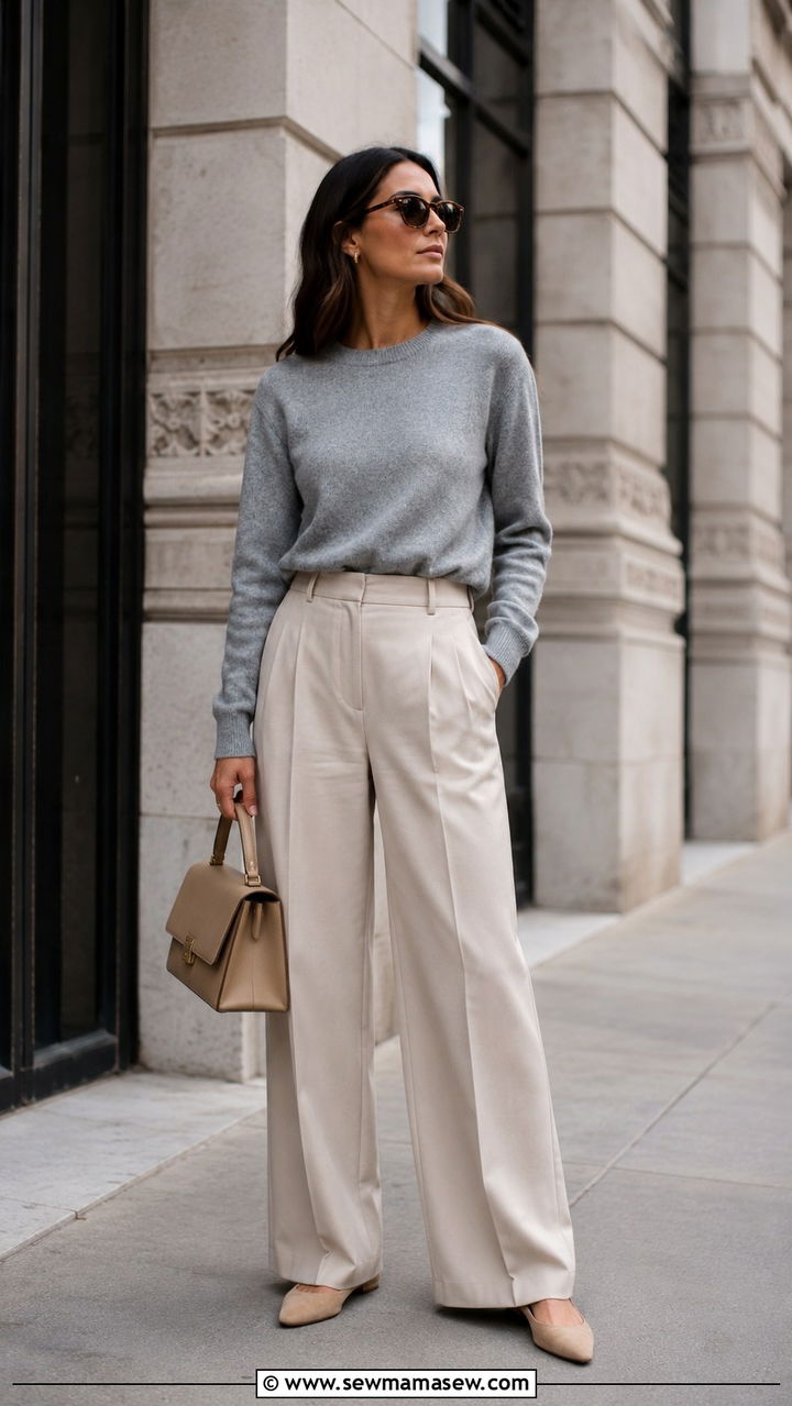 Cashmere Sweater And Wide Leg Pants - 25 Wide leg pants outfit ideas with a sweater
