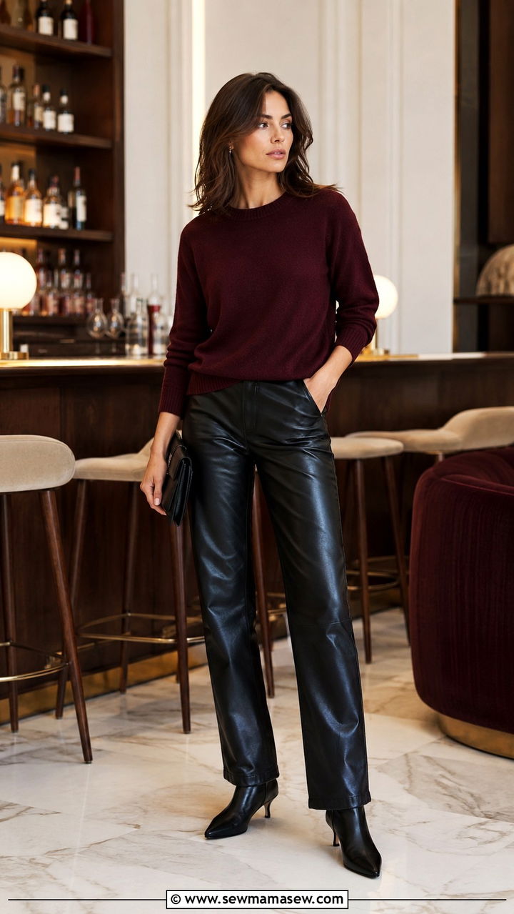 Cashmere Sweater Leather Pants Heeled Boots Outfit - 25 transitional weekend outfit ideas