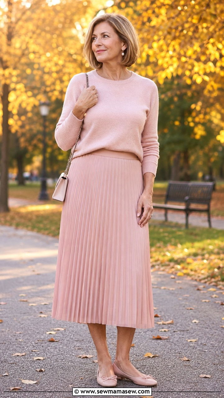 Cashmere Sweater Pleated Skirt - 30 Cute outfits for women over 50