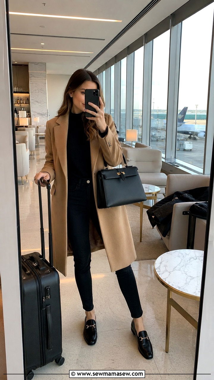 Cashmere Sweater With Black Skinny Jeans and Loafers - 25 Airport outfit ideas for cold destination