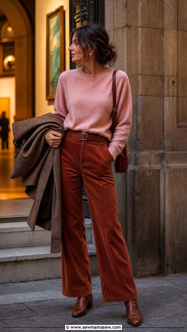 Cashmere Sweater With Corduroy Trousers And Ankle Boots - 40 What to wear in Barcelona