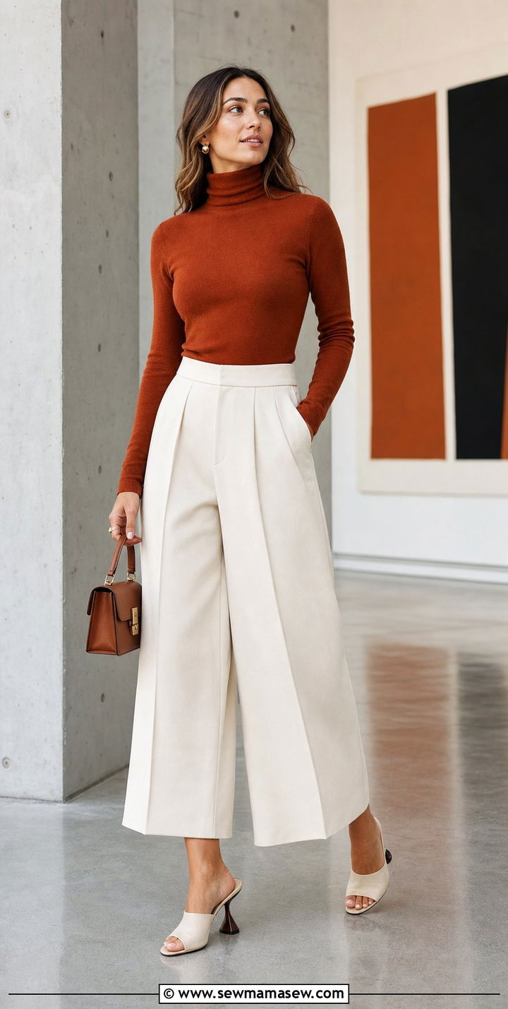 Cashmere Sweater With Culottes Outfit - 35 Cashmere sweater outfit ideas