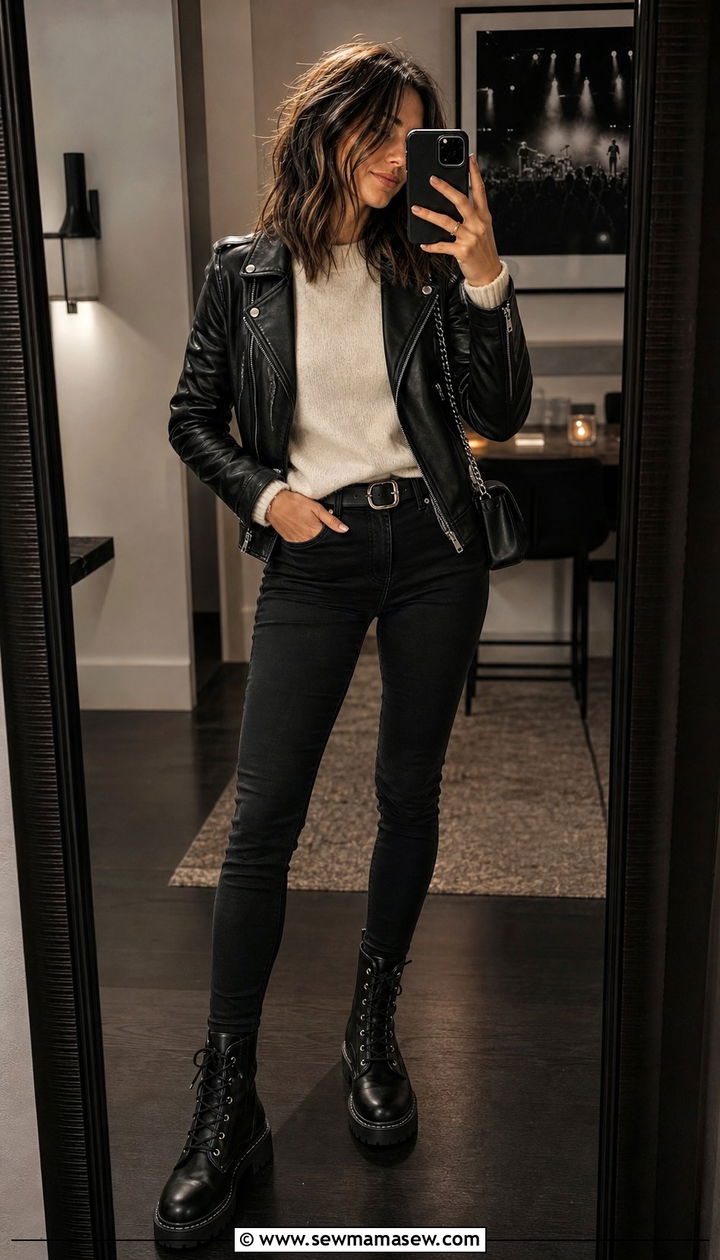 Cashmere Sweater With Leather Jacket Outfit - 35 Cashmere sweater outfit ideas