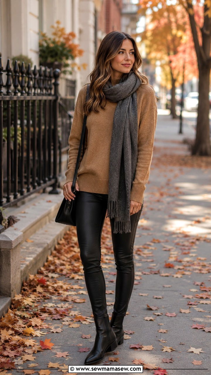 Cashmere Sweater With Leather Look Leggings and Ankle Boots - 25 10 day travel capsule outfits