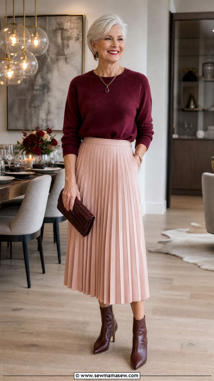Cashmere Sweater With Pleated Midi Skirt For Women Over 60 - 30 Going out outfit ideas women over 60