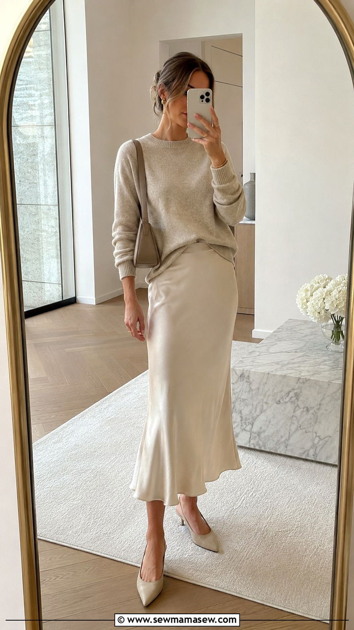 Cashmere Sweater With Satin Skirt Classy Outfit - 30 classy outfits to copy