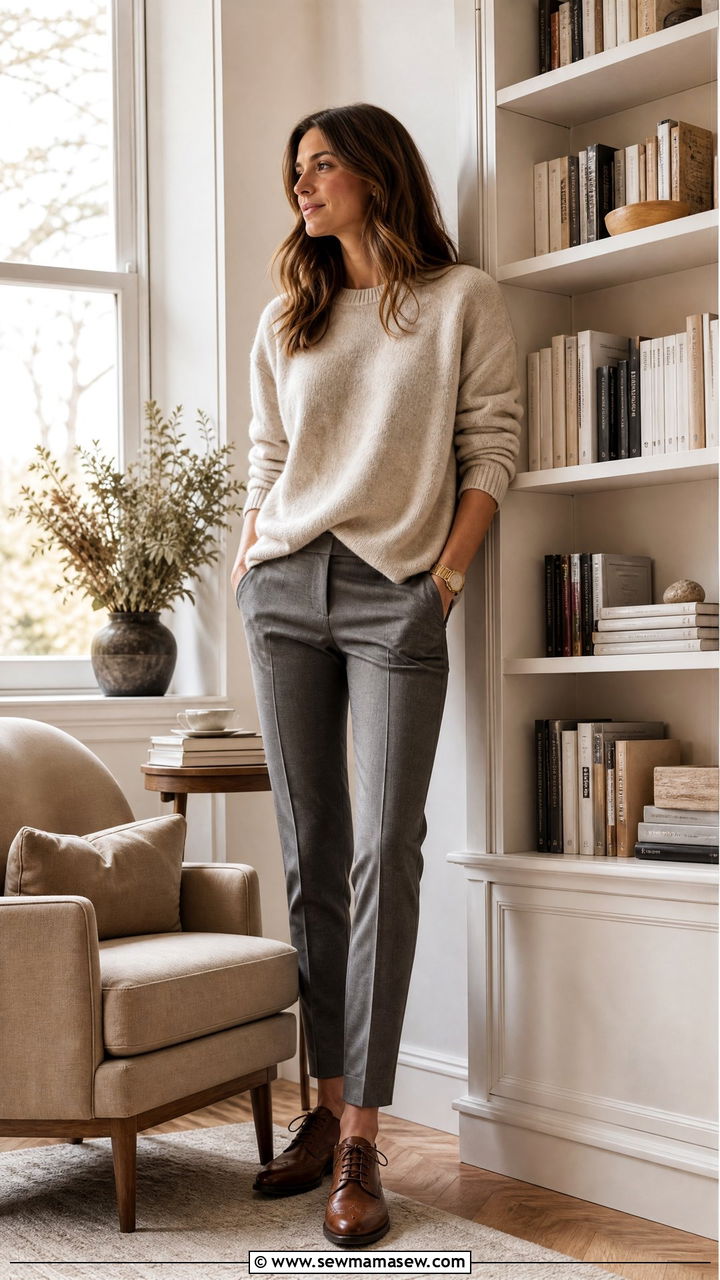 Cashmere Sweater With Slim Trousers and Brogues - 25 Caroline de Maigret outfit ideas
