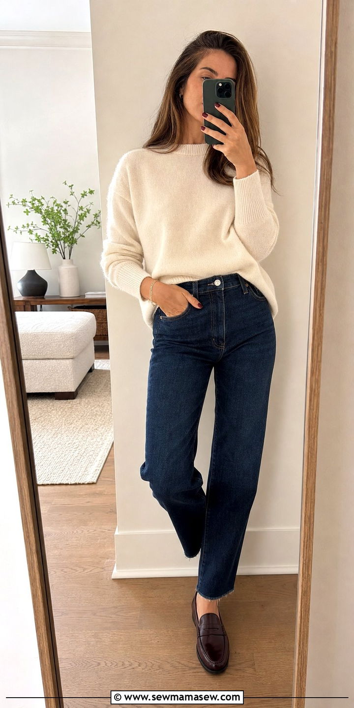 Cashmere Sweater With Straight Leg Jeans And Leather Loafers - 25 Straight leg jeans outfit ideas with loafers