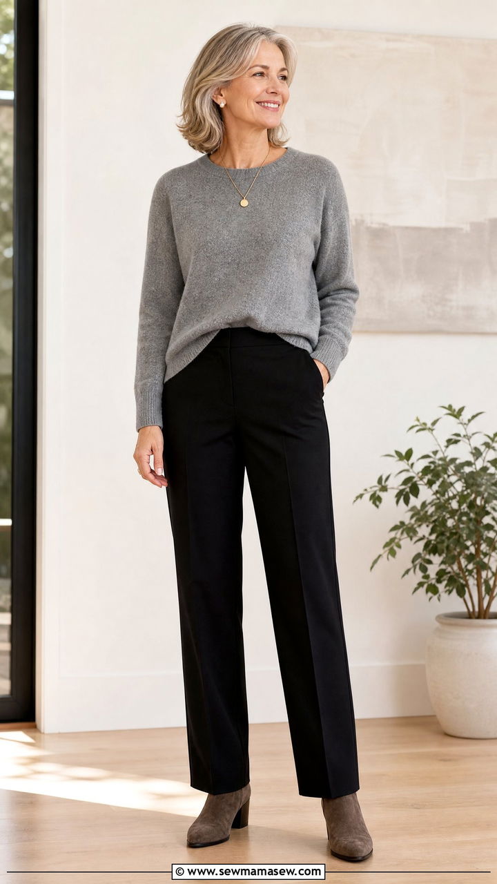 Cashmere Sweater With Straight Leg Trousers - 30 Modest outfits for women over 50