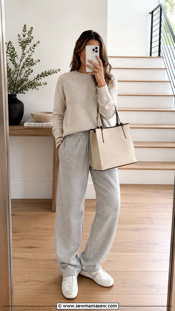 Cashmere Sweater With Sweatpants and Minimalist Trainers - 30 Sporty spring outfit ideas