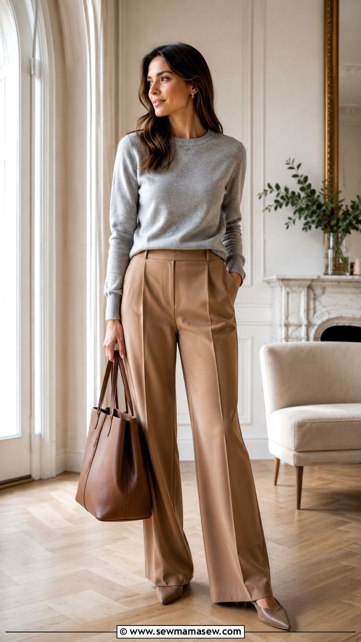 Cashmere Sweater With Tailored Trousers - 30 Rich mom outfit ideas 2026