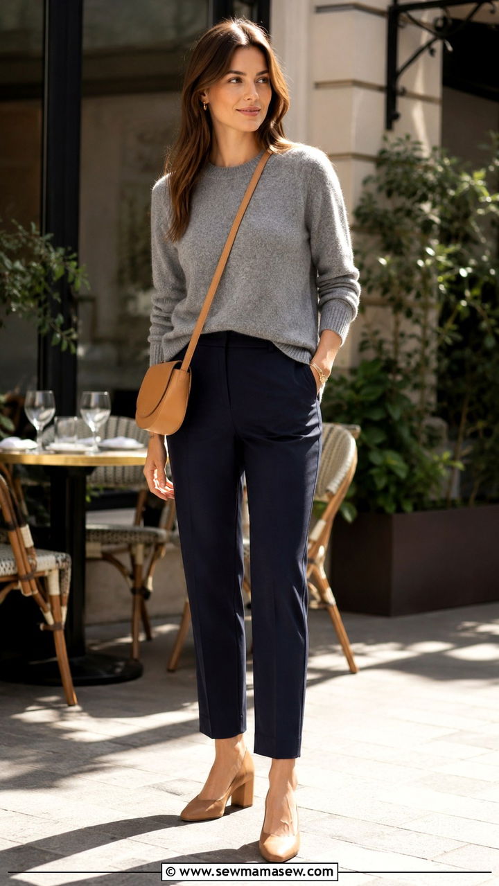 Cashmere Sweater With Tailored Trousers Outfit - 30 casual quiet luxury outfits