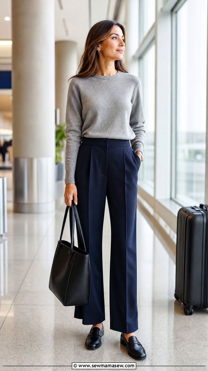 Cashmere Sweater With Tailored Trousers Outfit - 30 Elegant airport outfit ideas