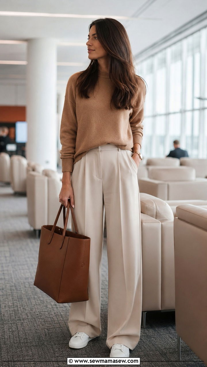 Cashmere Sweater With Wide Leg Pants - 25 Airport outfit ideas clean girl