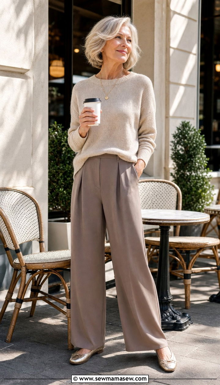 Cashmere Sweater With Wide Leg Trousers - 25 Sophisticated outfit ideas for women over 60