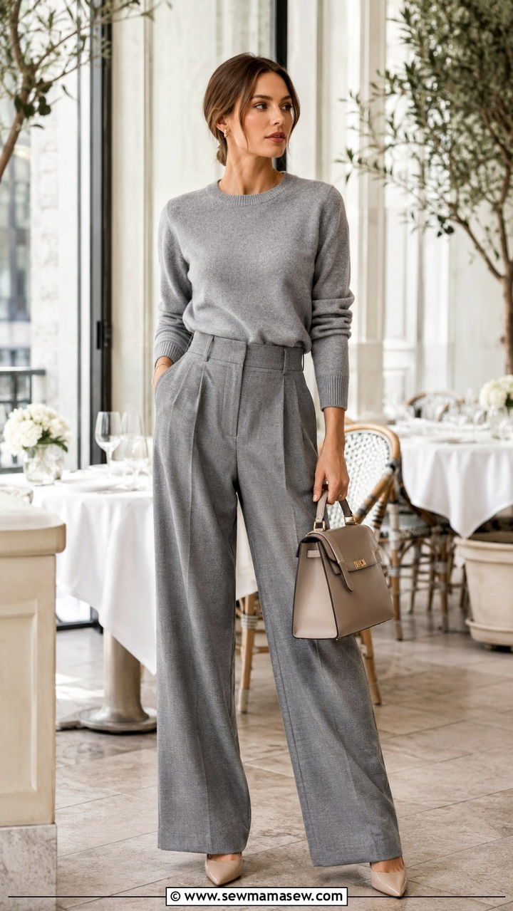 Cashmere Sweater With Wide Leg Trousers And Heels - 25 Wide leg trousers outfit ideas with a sweater