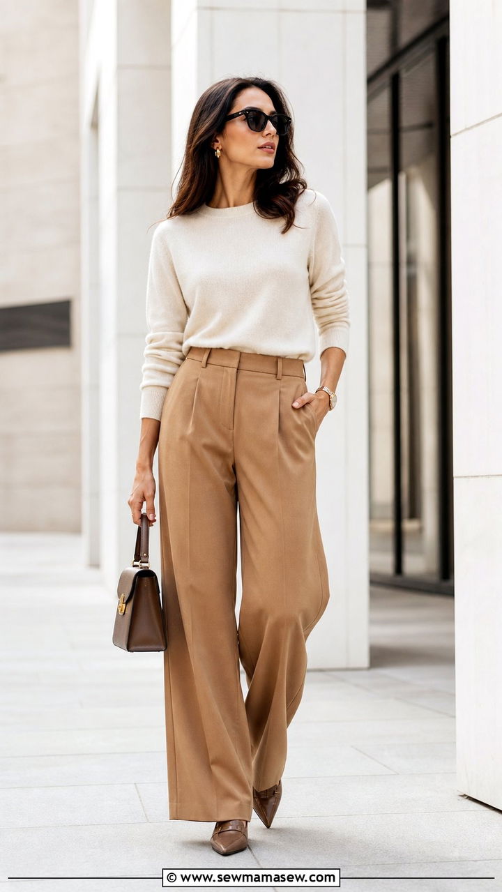 Cashmere Sweater With Wide Leg Trousers Outfit - 35 Cashmere sweater outfit ideas