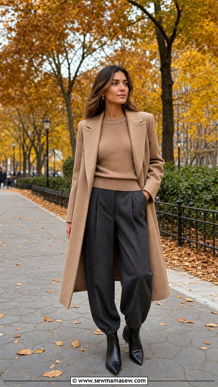 Cashmere Sweater With Wool Balloon Trousers Outfit - 35 balloon pants outfits ideas