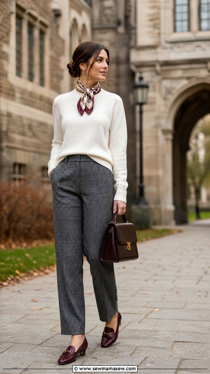 Cashmere Sweater With Wool Trousers and Kitten Heel Loafers - 25 Old money outfit ideas with kitten heels