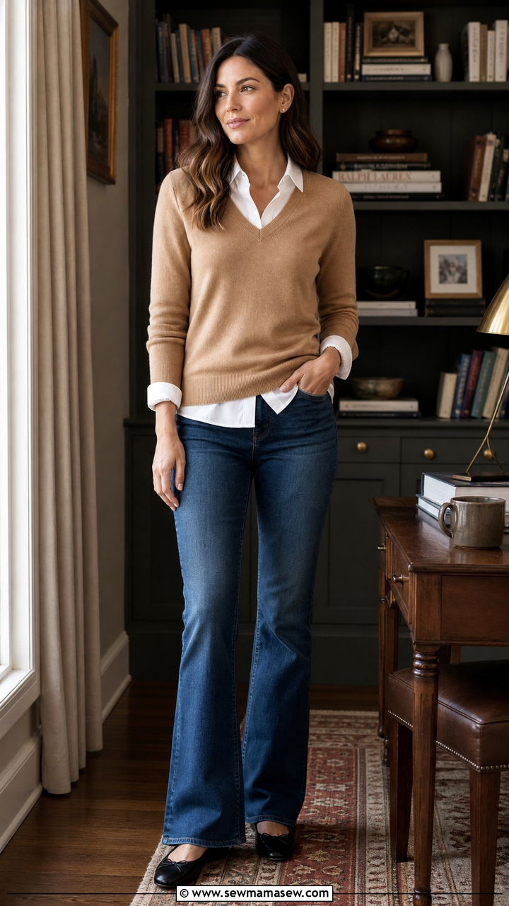 Cashmere Sweater and Bootcut Jeans Outfit - 25 French girl outfit ideas Jane Birkin