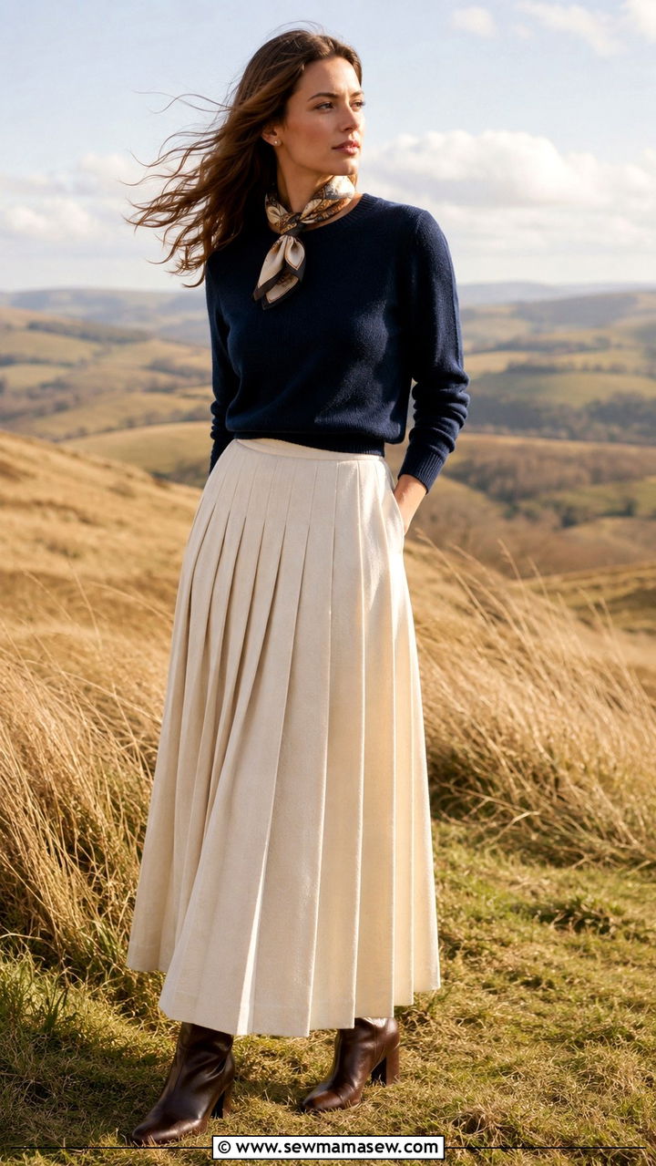 Cashmere Sweater and Maxi Skirt - 25 Old money outfit ideas with cashmere