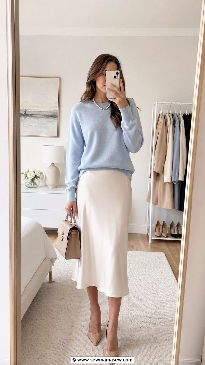 Cashmere Sweater and Midi Skirt Outfit - 35 Elegant spring outfits