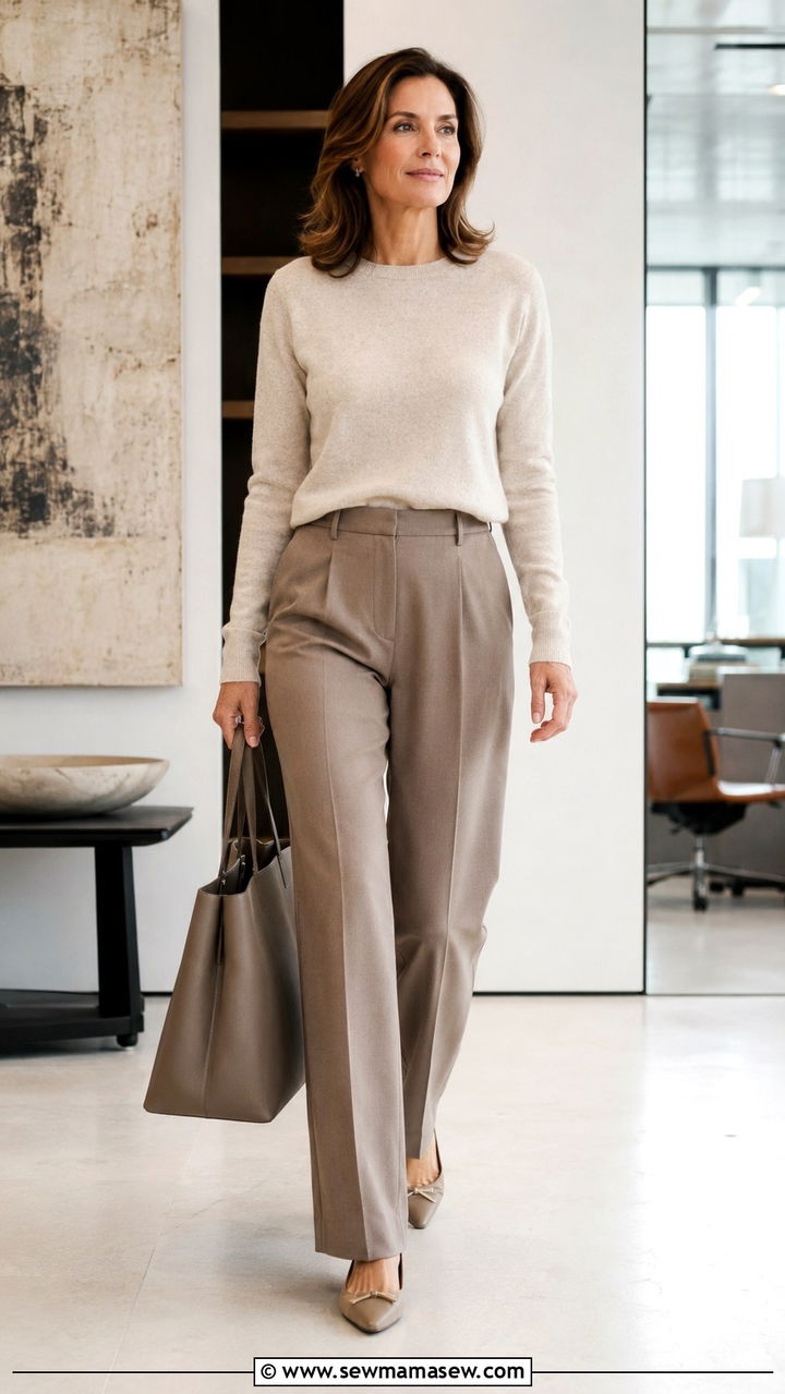 Cashmere Sweater and Tailored Trousers - 25 Outfit ideas for women over 40 elevated casual