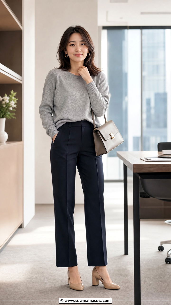 Cashmere Sweater and Tailored Trousers Outfit - 25 Quiet luxury outfit ideas petite