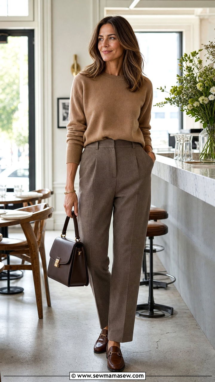 Cashmere Sweater and Tailored Trousers Outfit - 25 Stealth wealth outfit ideas for women over 40