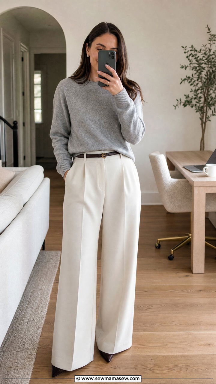 Cashmere Sweater and Wide Leg Trousers WFH Outfit - 25 Home office outfit ideas