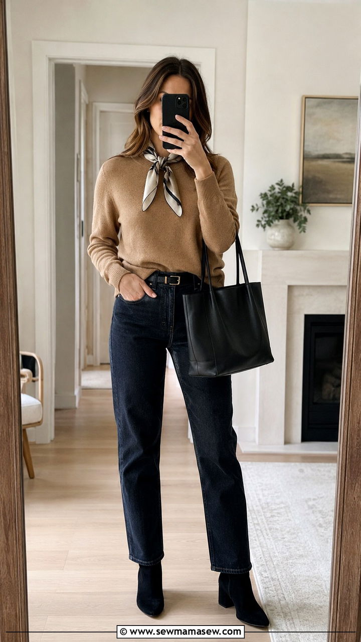 Cashmere Sweater with Dark Denim and Ankle Boots - 30 MBA student outfit ideas