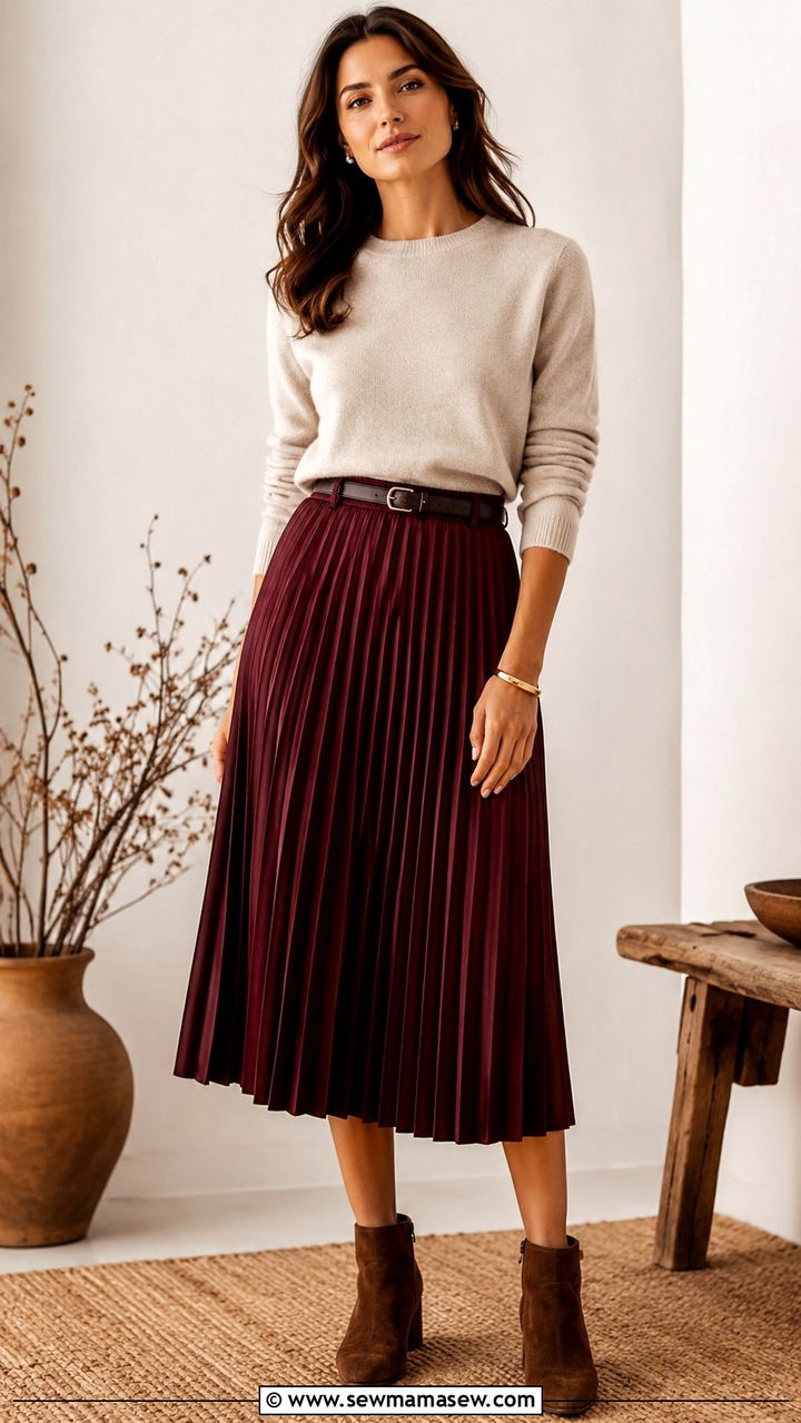 Cashmere Sweater with Pleated Midi Skirt - 25 Rich aunt outfit ideas