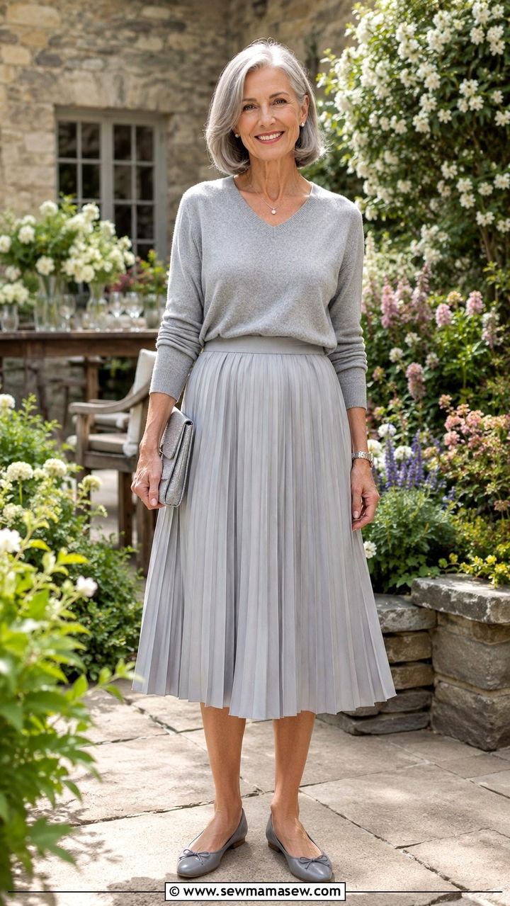 Cashmere Sweater with Pleated Skirt Outfit - 30 Trendy outfits for women over 50