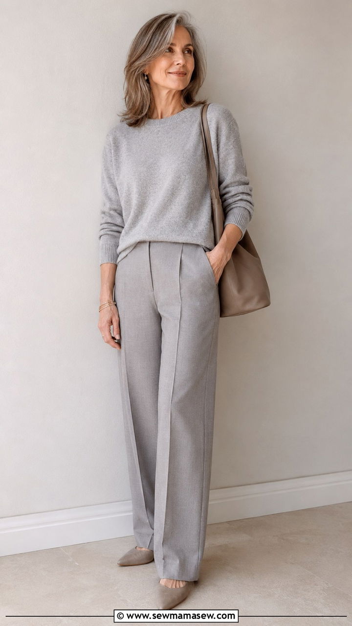 Cashmere Sweater with Wide Leg Trousers and Pointed Toe Flats - 25 Weekend outfit ideas for women over 50