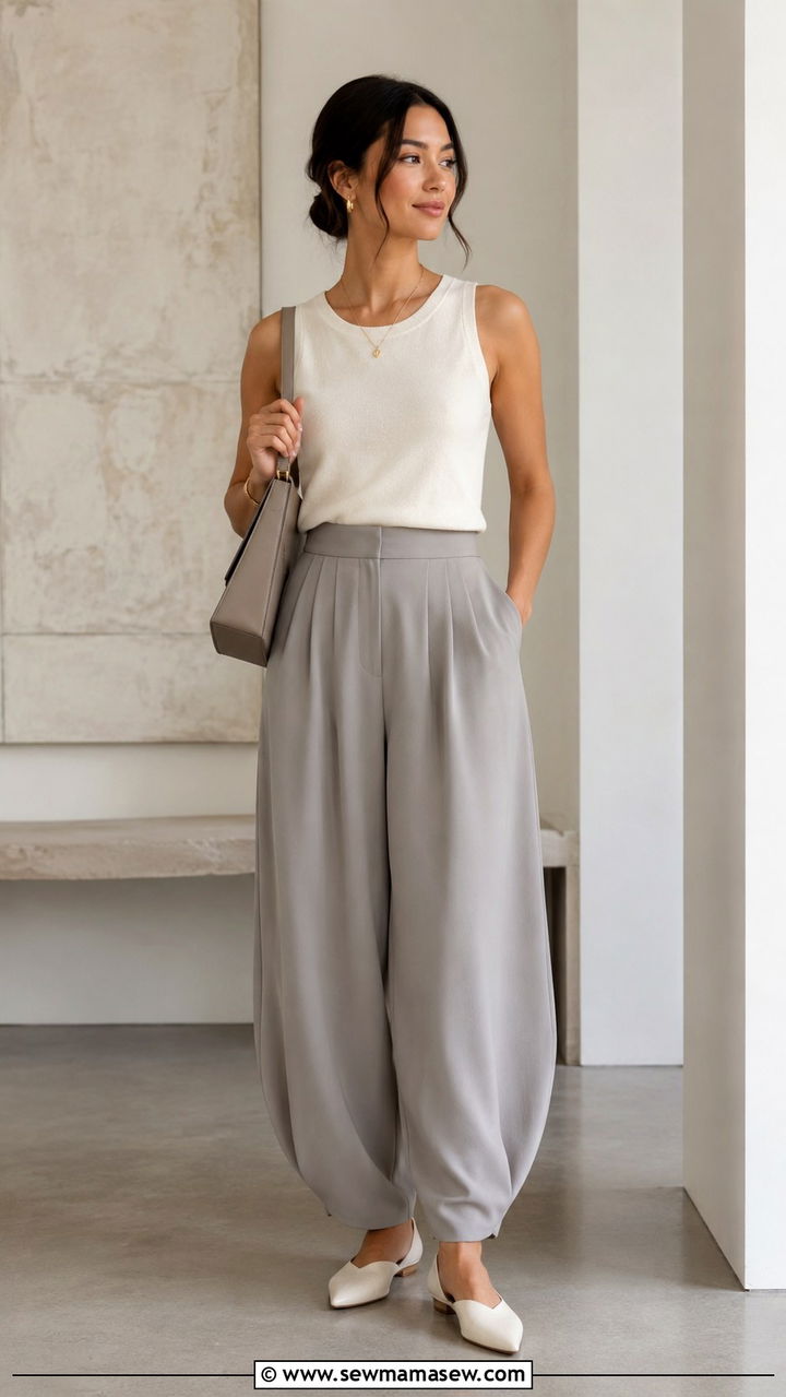 Cashmere Tank and Crepe Balloon Trousers Minimalist Outfit - 25 balloon pants outfits aesthetic