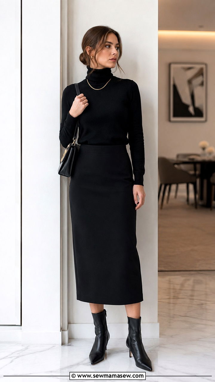 Cashmere Turtleneck With Column Midi Skirt And Ankle Boots - 20 Quiet luxury The Row dupes outfit ideas