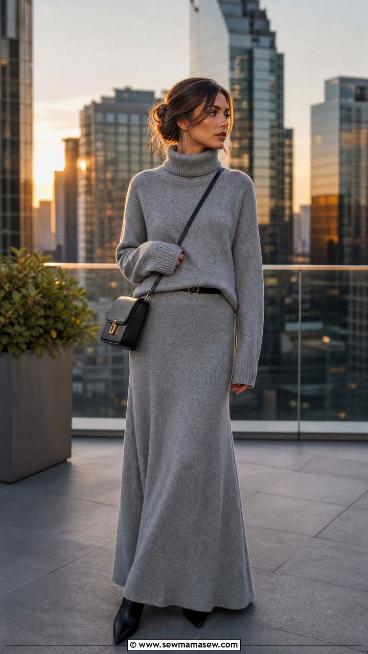 Cashmere Turtleneck and Matching Maxi Skirt Set - 30 Luxury loungewear outfit ideas