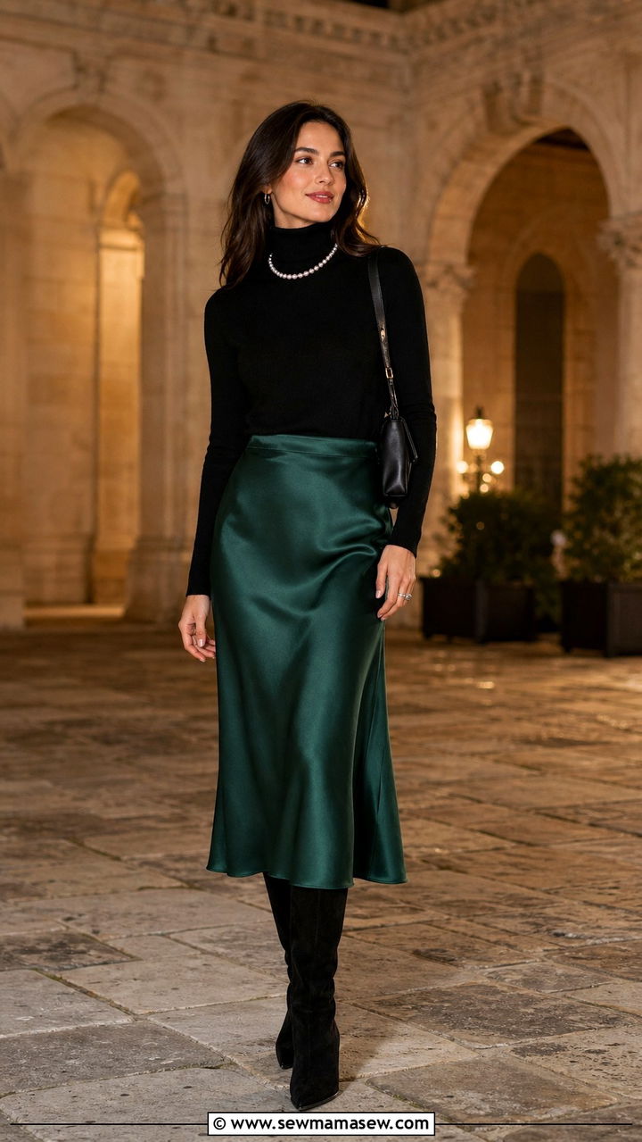 Cashmere Turtleneck and Silk Midi Skirt - 20 Alexandria outfit ideas