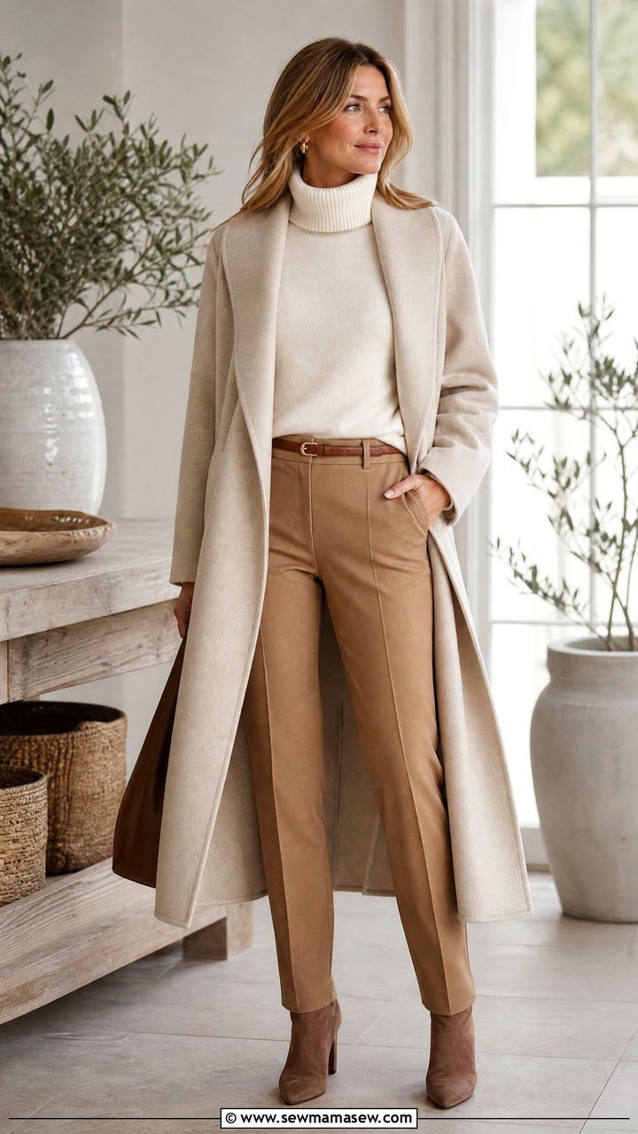 Cashmere Turtleneck and Tailored Trousers - 25 classy coastal grandmother outfits