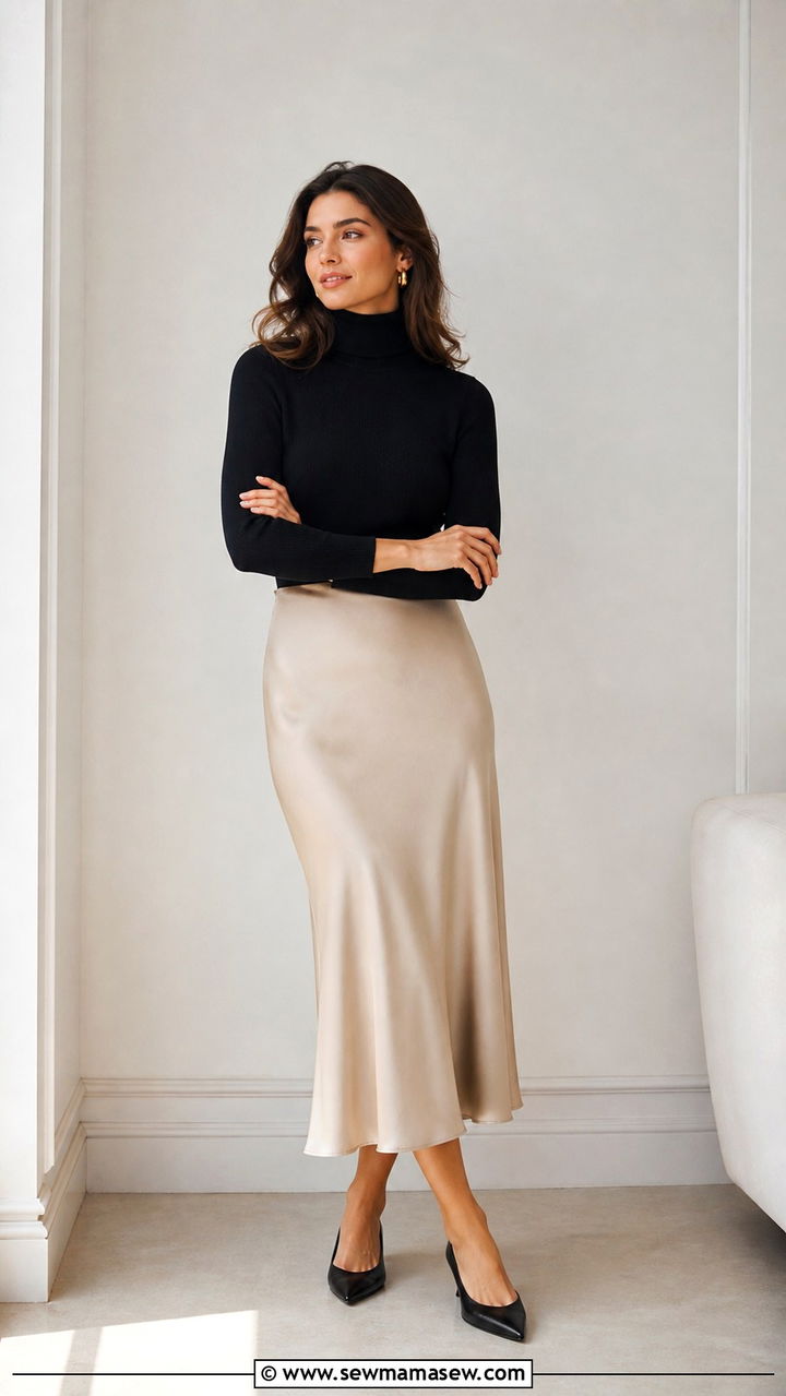 Cashmere Turtleneck with Slip Skirt - 40 business casual outfits for women