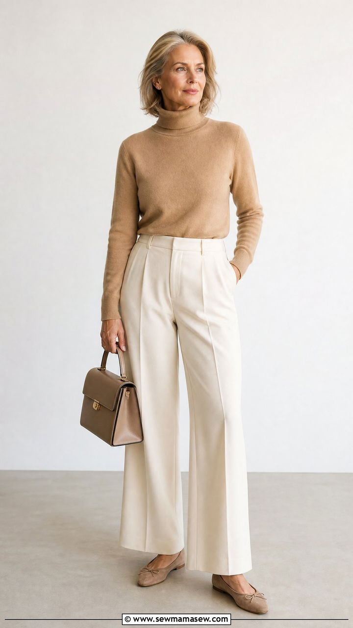 Cashmere Turtleneck with Wide Leg Trousers - 30 Quiet luxury outfits for women over 50