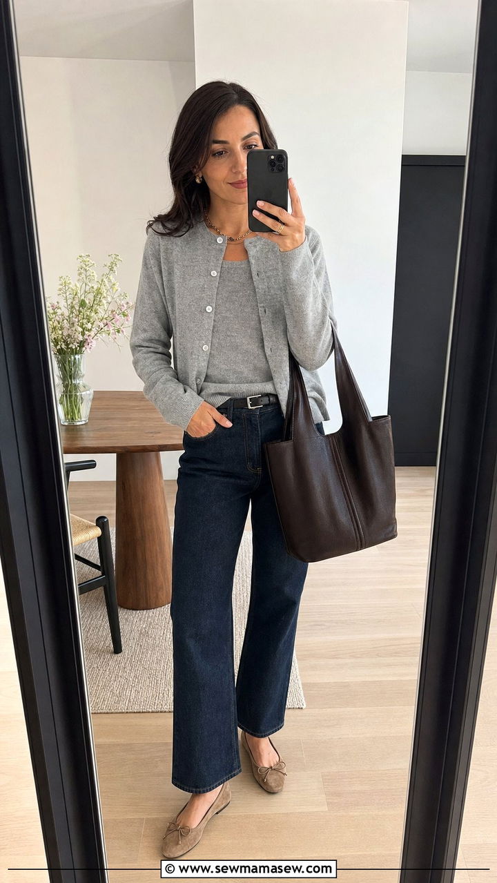 Cashmere Twin Set with Straight Leg Jeans - 25 Dressy casual spring outfit ideas 2026