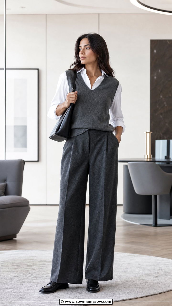 Cashmere Vest and Wide Leg Pants - 25 Cashmere loungewear outfit ideas