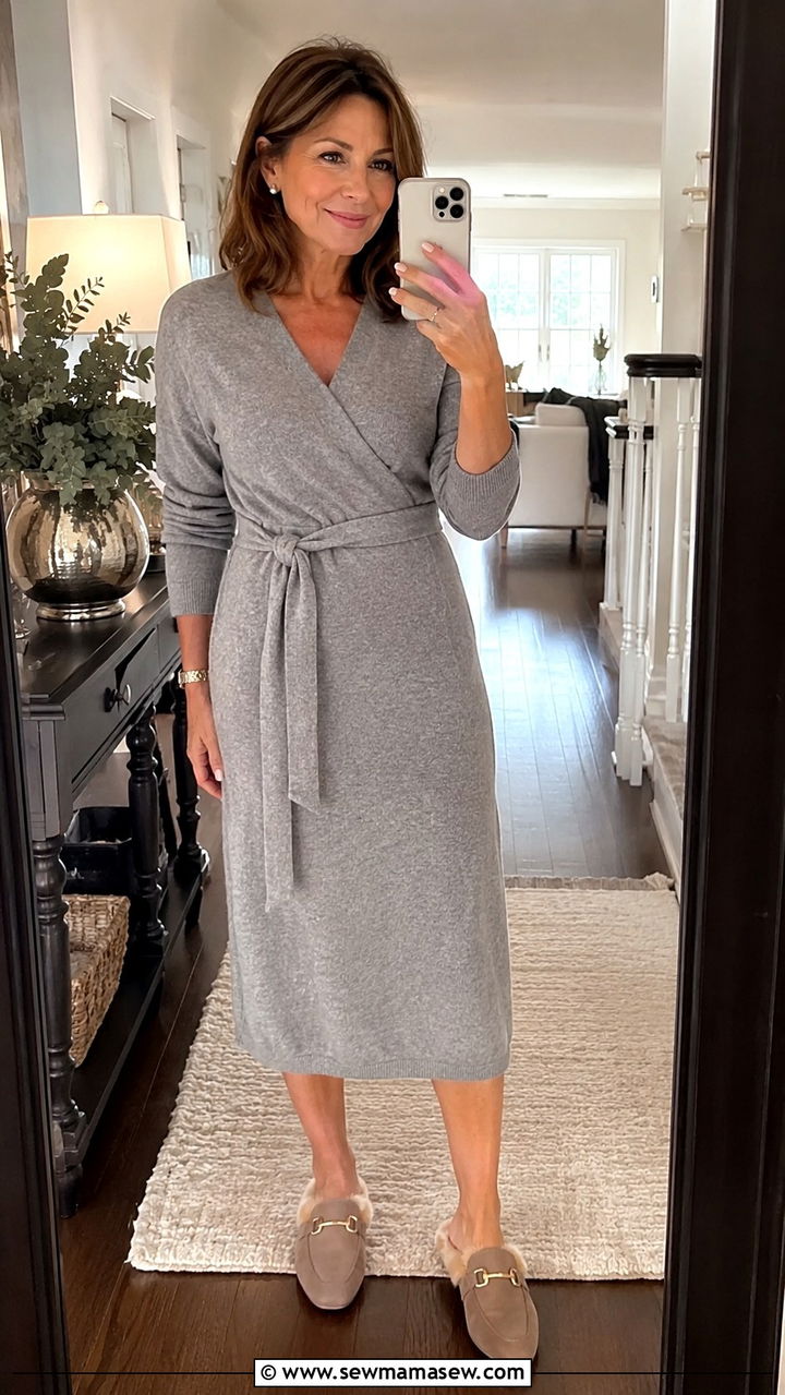 Cashmere Wrap Dress Birthday Outfit - 25 Birthday outfits for women over 40