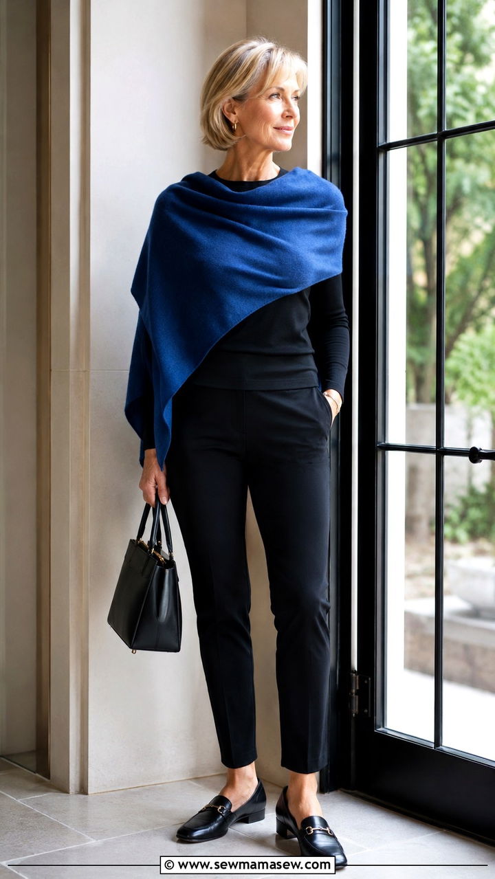 Cashmere Wrap Layered Travel Outfit Over 50 - 25 What to wear on a plane over 50