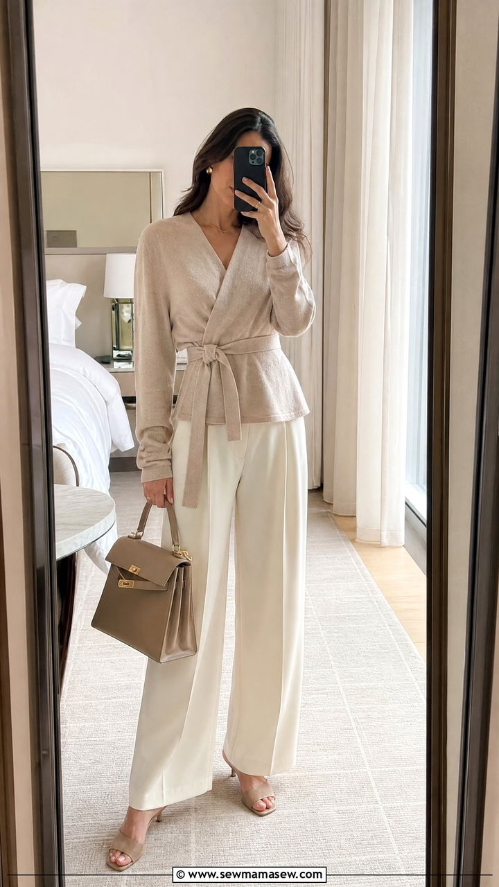 Cashmere Wrap Top and Trousers - 25 Cashmere loungewear outfit ideas