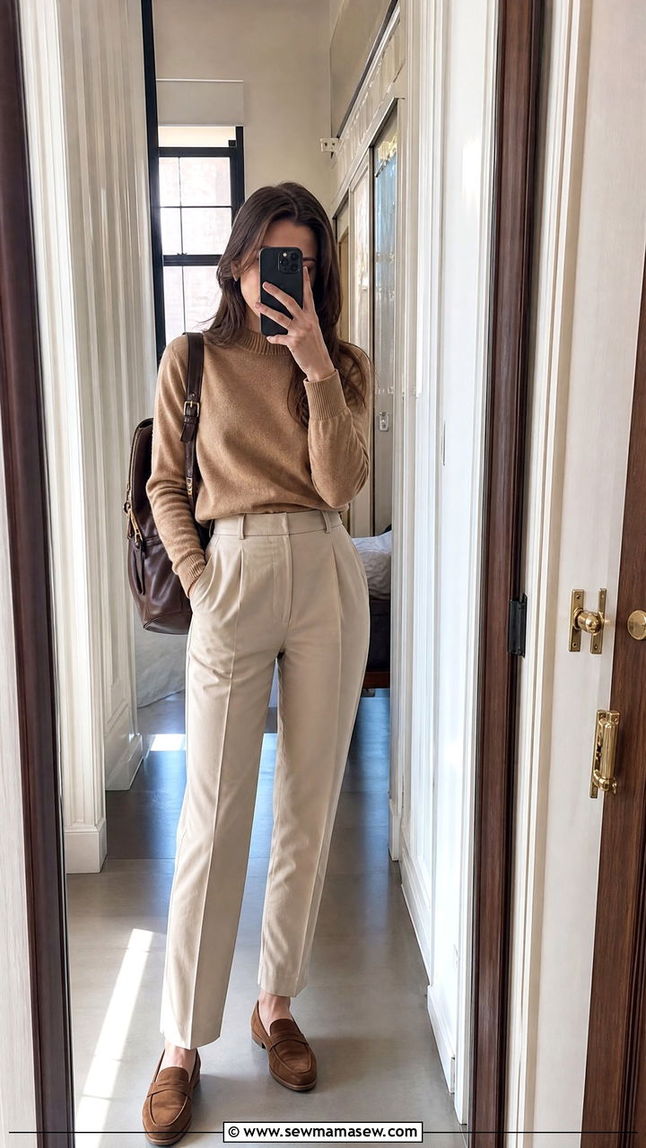 Cashmere crewneck with tailored trousers - 25 Old money outfit ideas for college